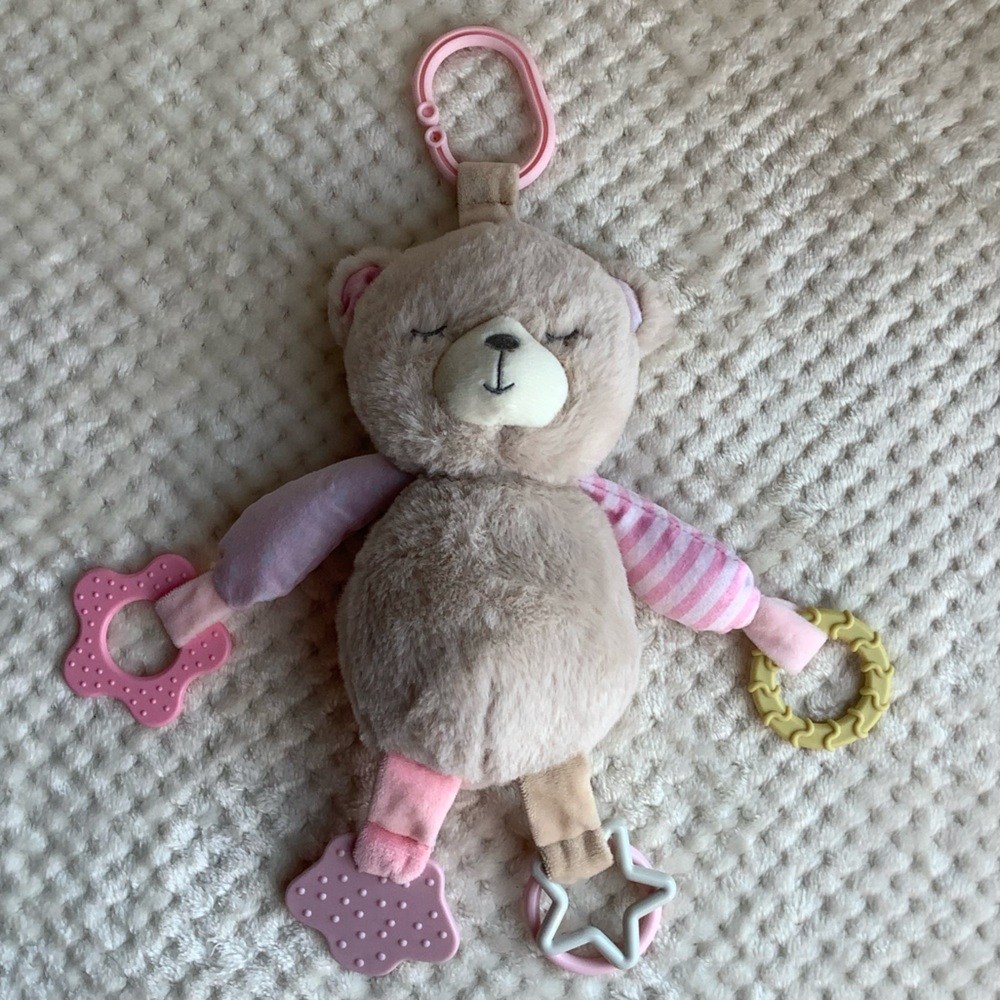 Kellytoy Pink and Beige Bear Stuffed Animal Sensory Stroller Toy